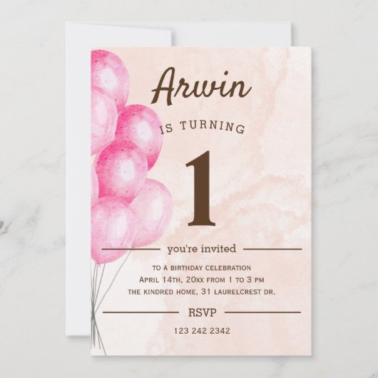 Ballons 1e verjaardag kaart (Voorkant)