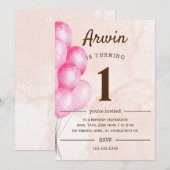 Ballons 1e verjaardag kaart (Voorkant / Achterkant)