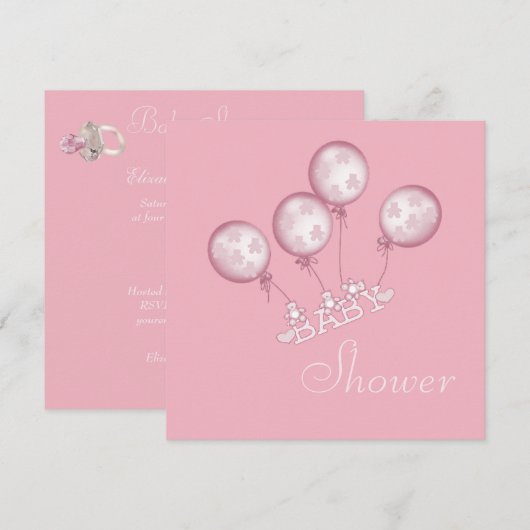 Ballons, Baby Shoes en Jewel Pacifier-Baby shower Kaart (Voorkant / Achterkant)