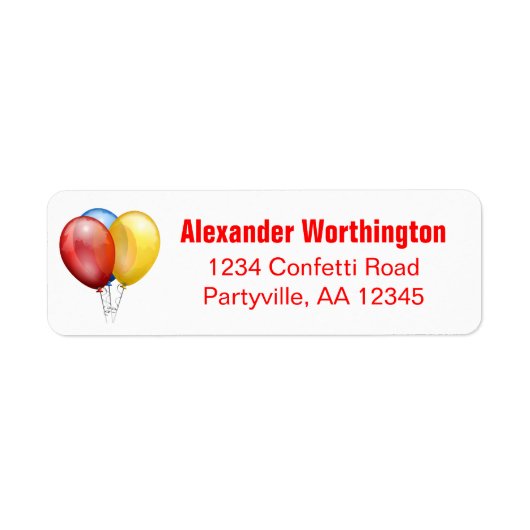 Ballons Birthday Red Adres Etiket (Voorkant)