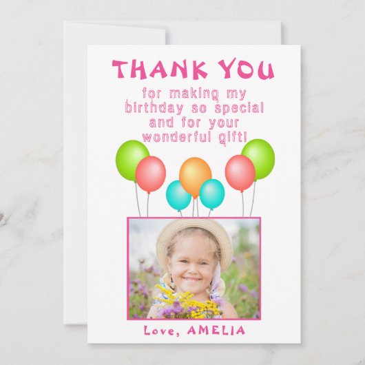 Ballons Colorful Girl Birthday Foto Bedankkaart (Voorkant)