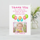 Ballons Colorful Girl Birthday Foto Bedankkaart (Staand voorkant)