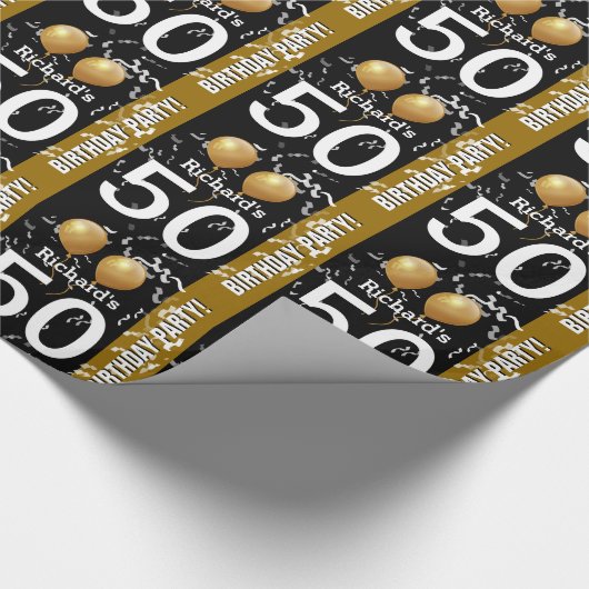 Ballons Confetti 50th Birthday BLACK GOLD K96Z1 Cadeaupapier (Hoek)