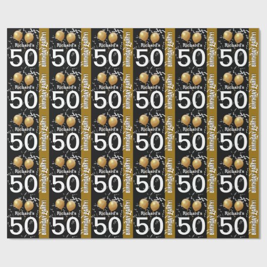 Ballons Confetti 50th Birthday BLACK GOLD K96Z1 Cadeaupapier (Vlak)