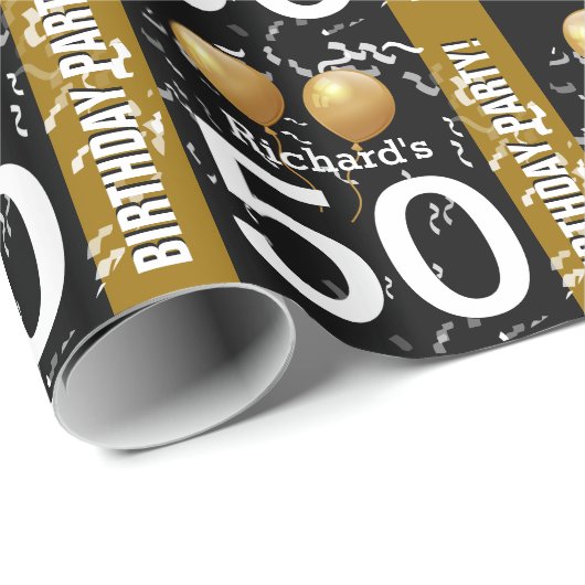 Ballons Confetti 50th Birthday BLACK GOLD K96Z1 Cadeaupapier (Rol Hoek)