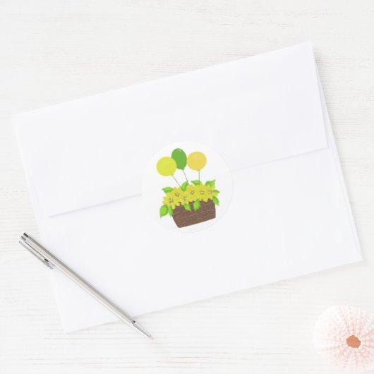 Ballons en bloemen ronde sticker (Envelop)