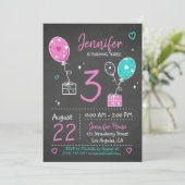Ballons en cadeaus Birthday Chalkboard Uitnodiging (Staand voorkant)