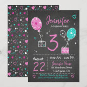 Ballons en cadeaus Birthday Chalkboard Uitnodiging (Voorkant / Achterkant)