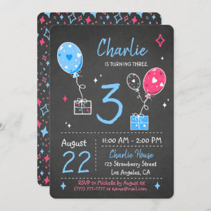 Ballons en cadeaus Birthday Chalkboard Uitnodiging