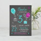 Ballons en cadeaus Birthday Chalkboard Uitnodiging (Staand voorkant)