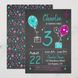Ballons en cadeaus Birthday Chalkboard Uitnodiging