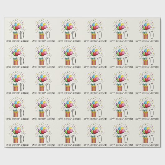 Ballons en Cadeaus met leeftijd en tekst Cadeaupapier (Vlak)