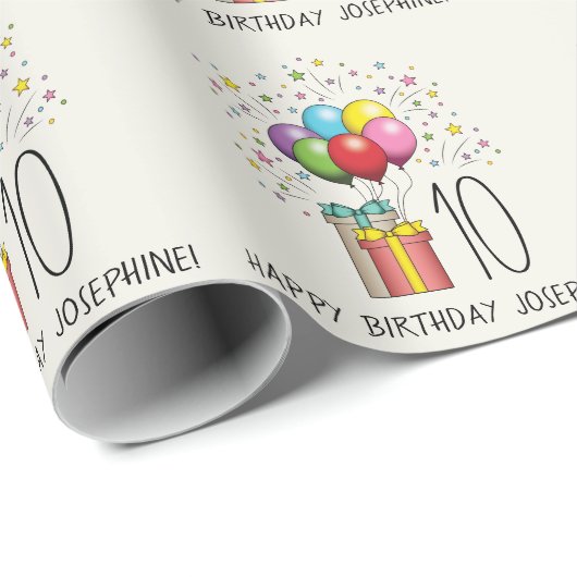 Ballons en Cadeaus met leeftijd en tekst Cadeaupapier (Rol Hoek)