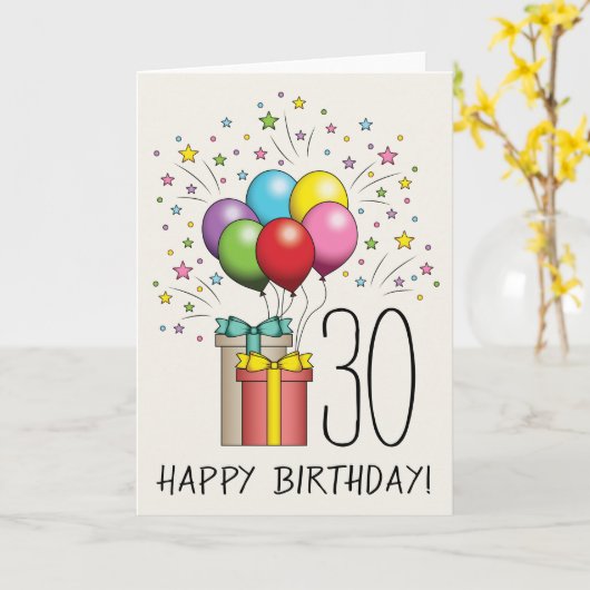 Ballons en Cadeaus met leeftijd en tekst Kaart (Gele Bloem)