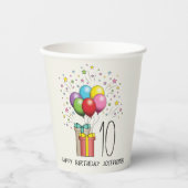 Ballons en Cadeaus met leeftijd en tekst Papieren Bekers (Voorkant)