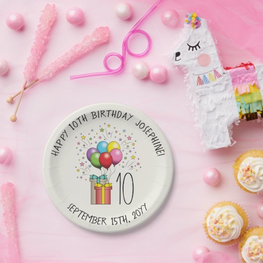 Ballons en Cadeaus met leeftijd en tekst Papieren Bordje (Feest)