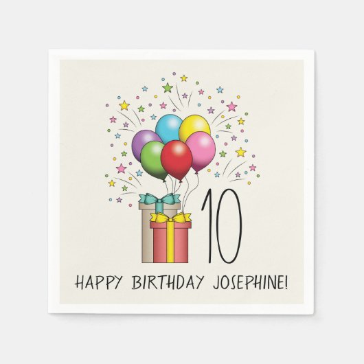 Ballons en Cadeaus met leeftijd en tekst Servet (Voorkant)