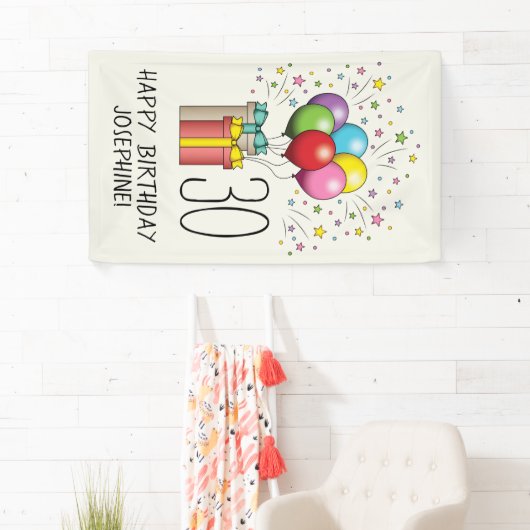 Ballons en Cadeaus met leeftijd en tekst Spandoek (Insitu)