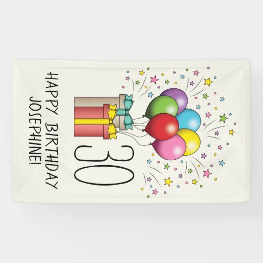 Ballons en Cadeaus met leeftijd en tekst Spandoek (Horizontaal)