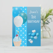 Ballons en Cupcake Blue Background Birthday Kaart (Staand voorkant)