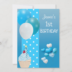 Ballons en Cupcake Blue Background Birthday Kaart