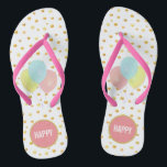 Ballons en gouden Confetti Teenslippers<br><div class="desc">Ballons en gouden metalen uiterlijk op witte Teenslippers. De tekst "HAPPY" kan worden gepersonaliseerd.</div>