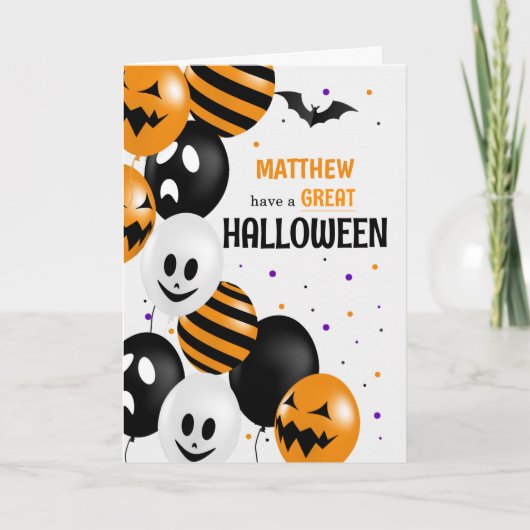 Ballons en Polka Dots met naam Halloween Kaart (Voorkant)
