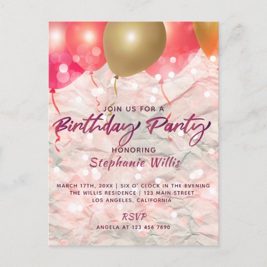 Ballons en sproeten op papierfeest briefkaart (Voorkant)