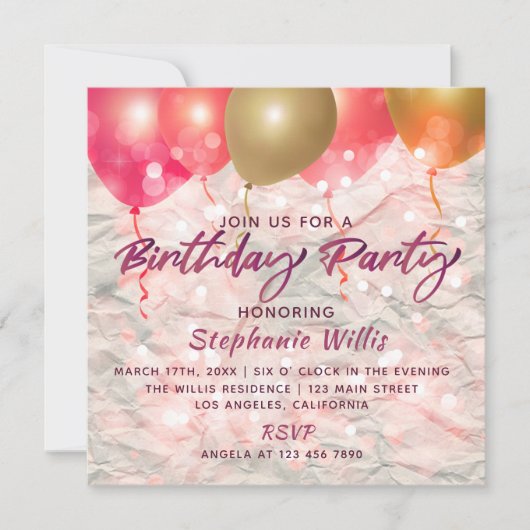 Ballons en sproeten op papierfeest kaart (Voorkant)