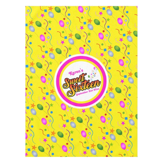 Ballons en Streamers op kleurrijke, zoete zestien Tafelkleed (Voorkant)