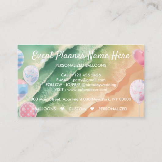 Ballons Event Planner Decor Beach Visitekaartje (Achterkant)