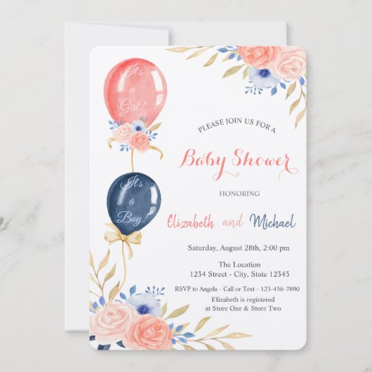 Ballons Floral Baby shower Kaart (Voorkant)