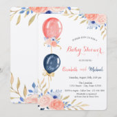 Ballons Floral Baby shower Kaart (Voorkant / Achterkant)