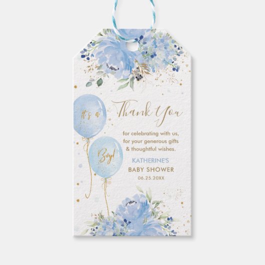 Ballons Floral Boy Baby shower Dank u wel Cadeaulabel (Voorkant)