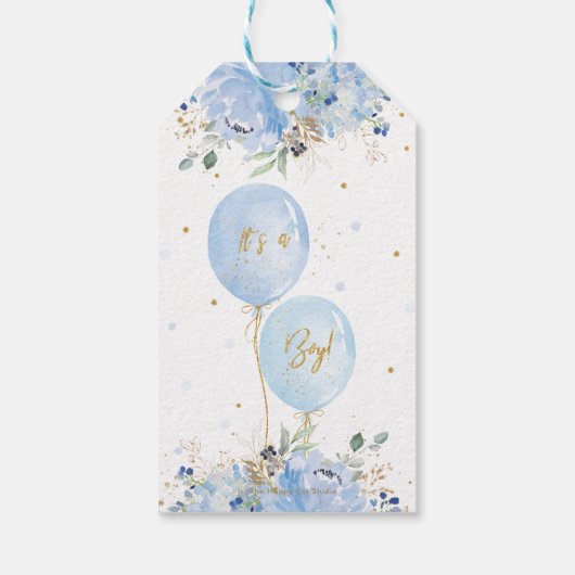 Ballons Floral Boy Baby shower Dank u wel Cadeaulabel (Achterkant)
