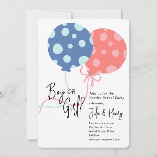 Ballons Gender Reveal Party Kaart (Voorkant)