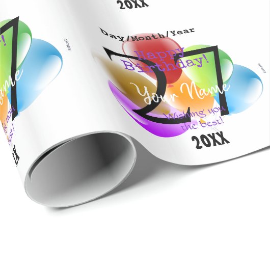 Ballons gepersonaliseerd rond de dag van de geboor cadeaupapier (Rol Hoek)