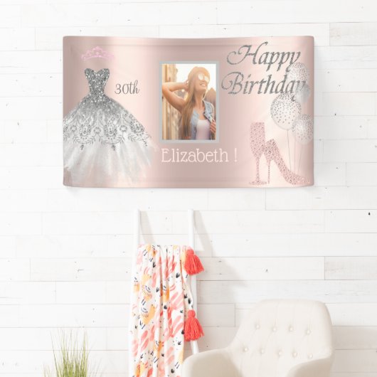 Ballons, Glass, Hiel, Dress, Roos Gold Photo Spandoek (Insitu)