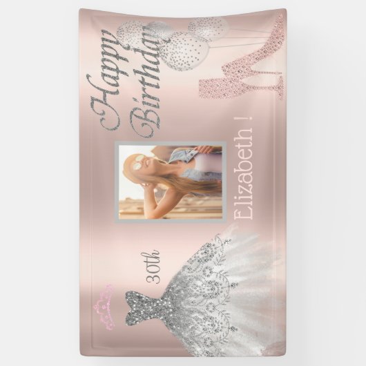 Ballons, Glass, Hiel, Dress, Roos Gold Photo Spandoek (Verticaal)