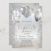 Ballons Glitter Confetti Silver Baby shower Kaart (Voorkant / Achterkant)