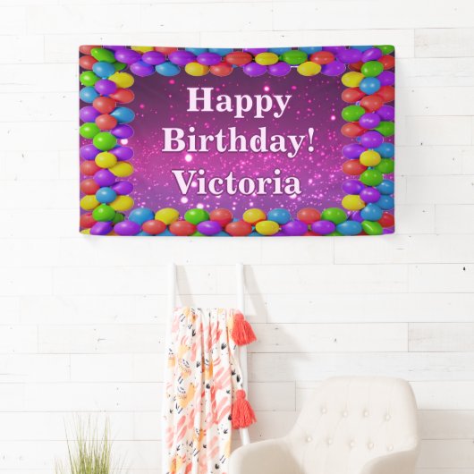 Ballons Glitter Happy Birthday custom Vinyl Spandoek (Insitu)