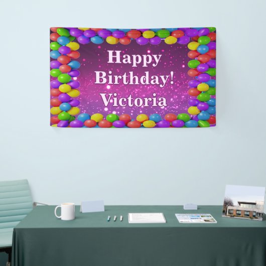 Ballons Glitter Happy Birthday custom Vinyl Spandoek (Beurs)