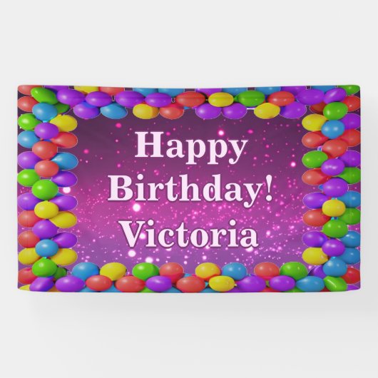 Ballons Glitter Happy Birthday custom Vinyl Spandoek (Horizontaal)