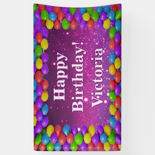Ballons Glitter Happy Birthday custom Vinyl Spandoek (Verticaal)