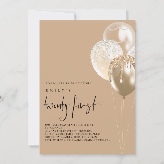 Ballons Gold Ivory QR Code 21e verjaardag Kaart (Voorkant)