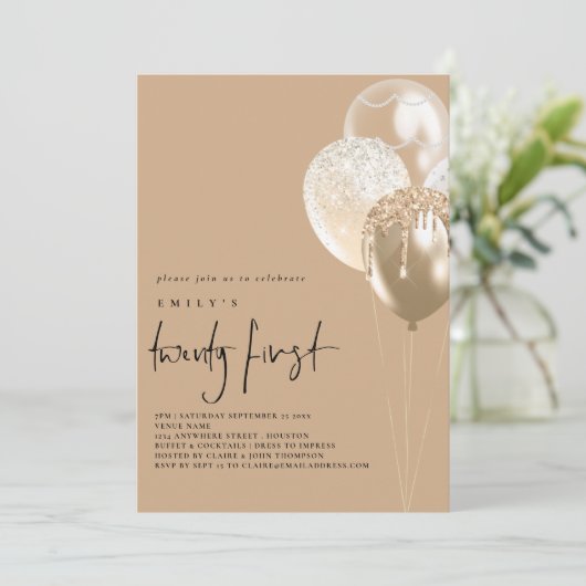 Ballons Gold Ivory QR Code 21e verjaardag Kaart (Staand voorkant)