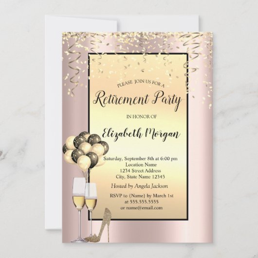 Ballons, goudConfetti Roos Gold Retirement Kaart (Voorkant)