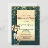 Ballons, gouden hoge hakken, groene pensionering kaart (Voorkant)