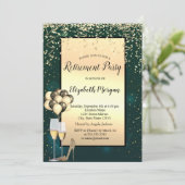 Ballons, gouden hoge hakken, groene pensionering kaart (Staand voorkant)