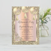 Ballons, goudLijst, Roos Gold, Glitter Retirement Kaart (Staand voorkant)